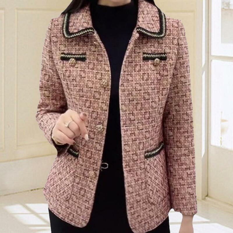 Women Fall Winter Coat Lapel Single-breasted Cardigan Coat Buttons Thick Warm Long Sleeve OL Commute Style Lady Spring Jacket