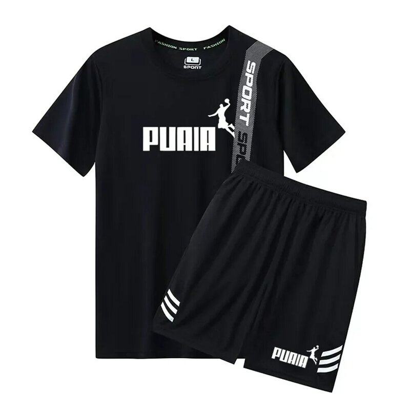Conjunto deportivo de moda para hombre, Camiseta estampada de manga corta y pantalones cortos, conjunto de dos piezas para correr, verano 2024