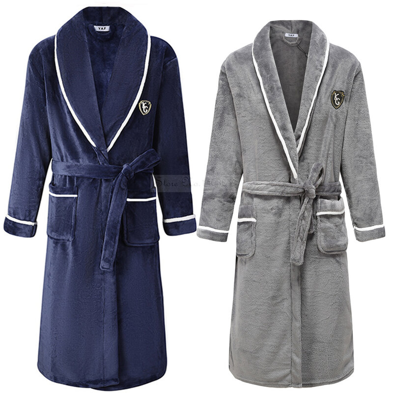 Plus Size Verdikte Warme Nachtkleding Kimono Badjas Jurk Nieuwe Winter Paar Flanellen Gewaad Losse Koraal Fleece Homewear Loungewear