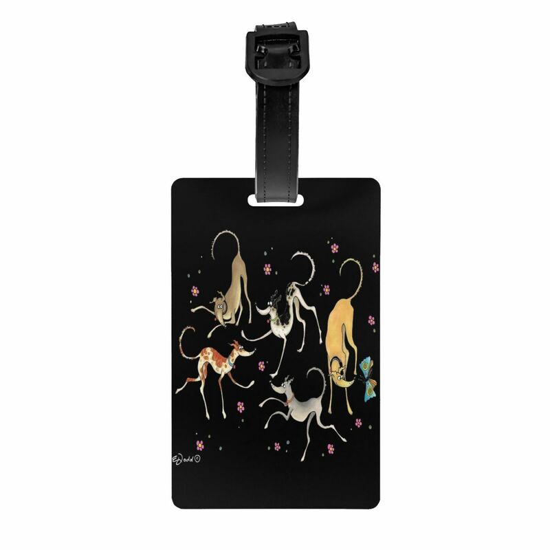 Custom Garden Party Cute Greyhounds Lurcher Luggage Tag  Whippet Sighthound Dog Baggage Tags Travel Bag Labels Suitcase