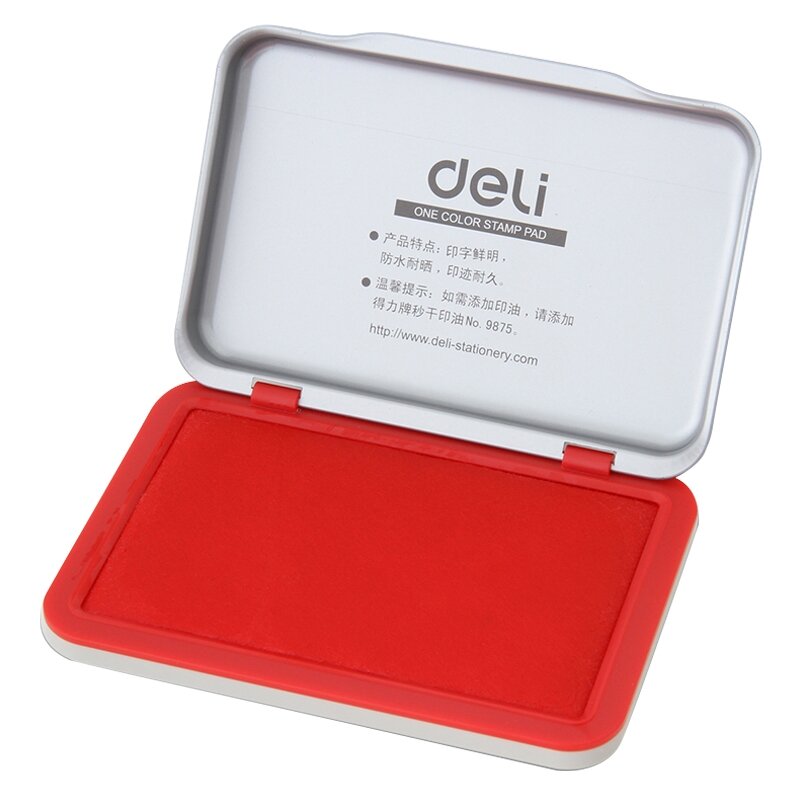 DELI 1pcs Red Square Inkpad Finance Supplies Quick Dry Waterproof Stamp Pad For Seals Stamp Pad Office Supply High Quality
