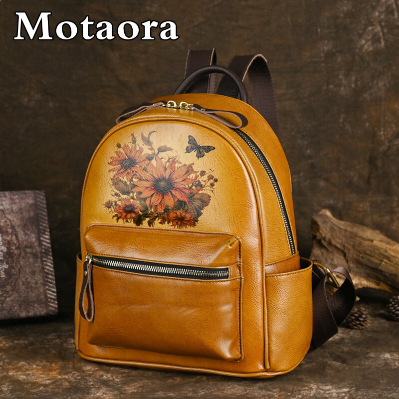 MOTAORA-Mochila desenhada à mão para mulheres, bolsa vintage, grande capacidade, mochilas anti-roubo, mochilas escolares para adolescentes, novo, 2024