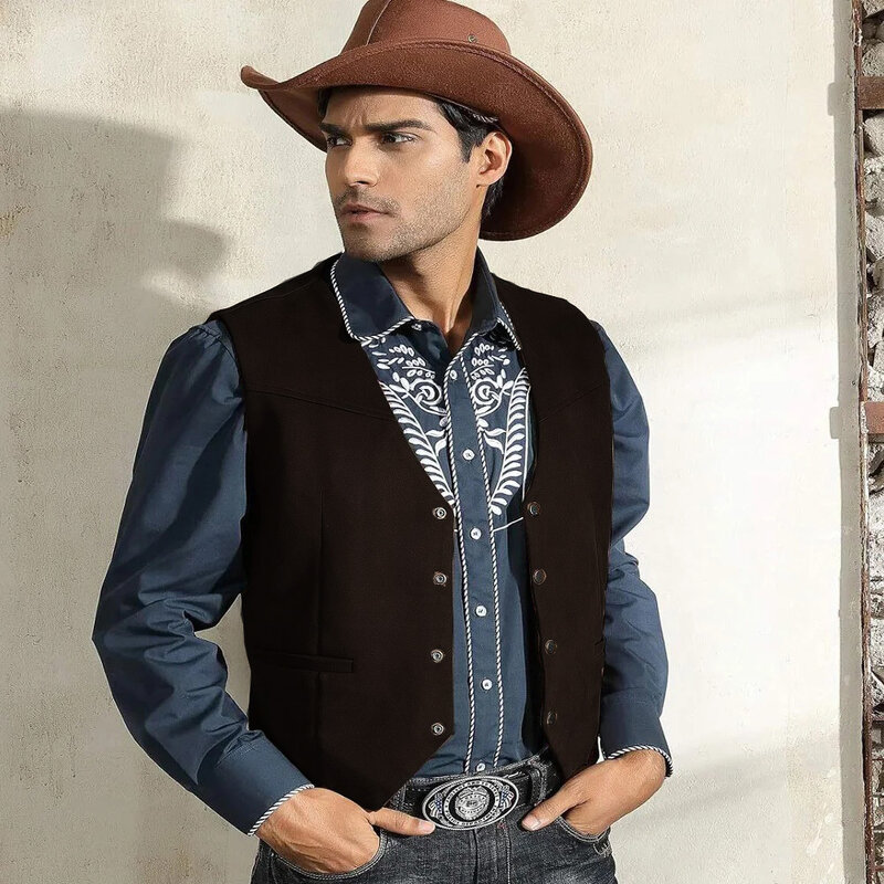 Denim Vest Men's Suede Leather Suit Casual Western Cowboy Waistcoat Custom Colour Prom Man Clothing Punk Sleeveless Jacket  조끼