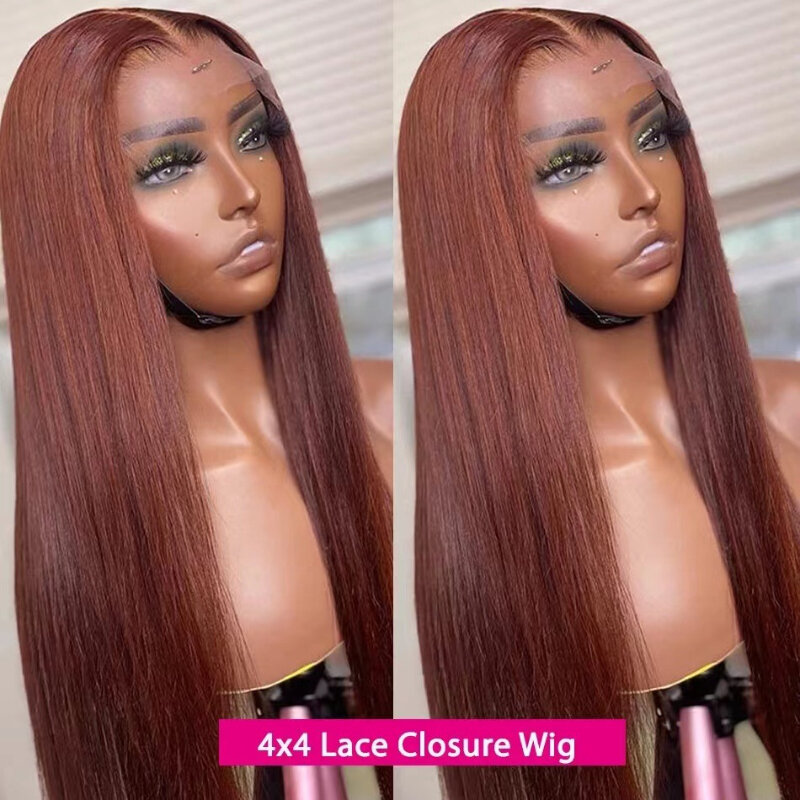 Wig panjang lurus rambut manusia cokelat dalam 13x4 sisi Wig renda depan Set kepala penuh Fashion Natural realistis wanita