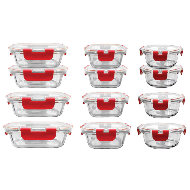 NutriChef 24-częściowy zestaw przechowywanie żywności szklanych z blokującymi czerwonymi pokrywami zawiasów-najwyższa jakość