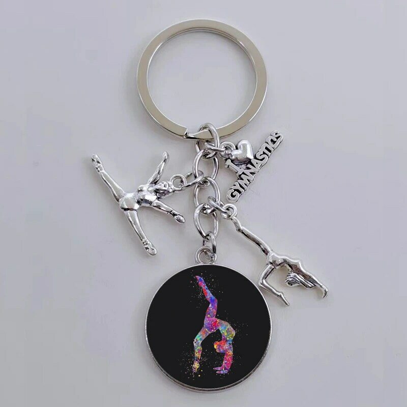 New Rhythmic Gymnastics Keychain Gymnast Cabochon Glass Design Keychain Pendant Memorial Gift Kawaii Gymnastics Dance Lover Gift