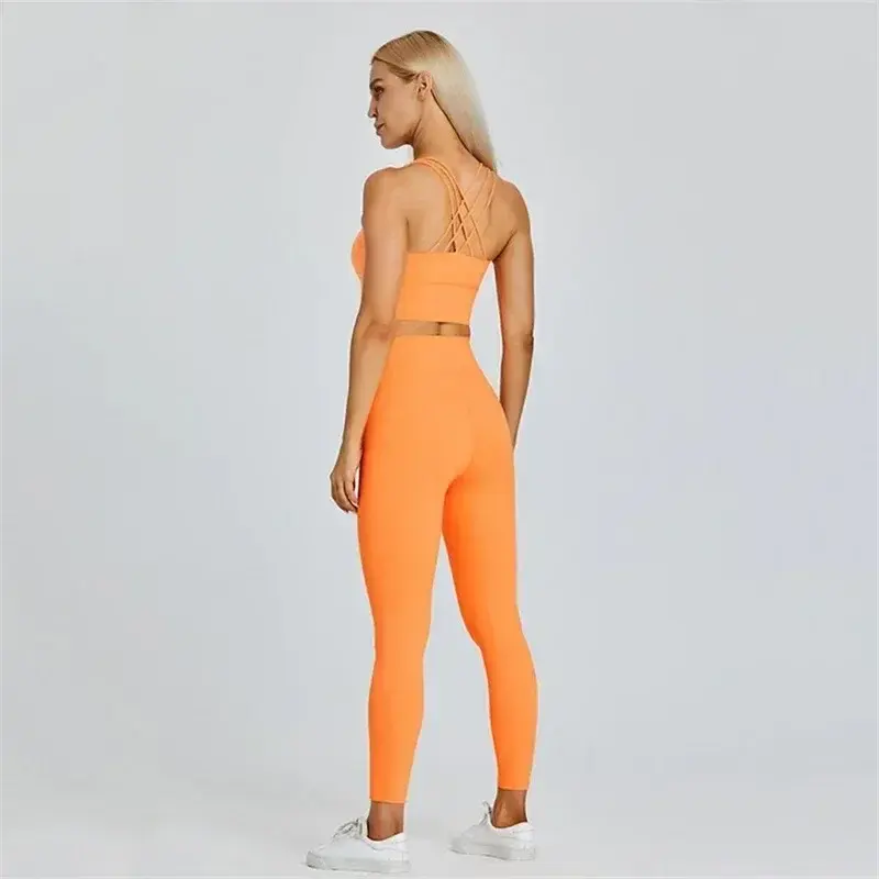 Lemon Women Fitness Bra And Legging 2pcs Soft Yoga Set  Cross Back Gym Underwear Top Sport Suit Workout Training Sportwear