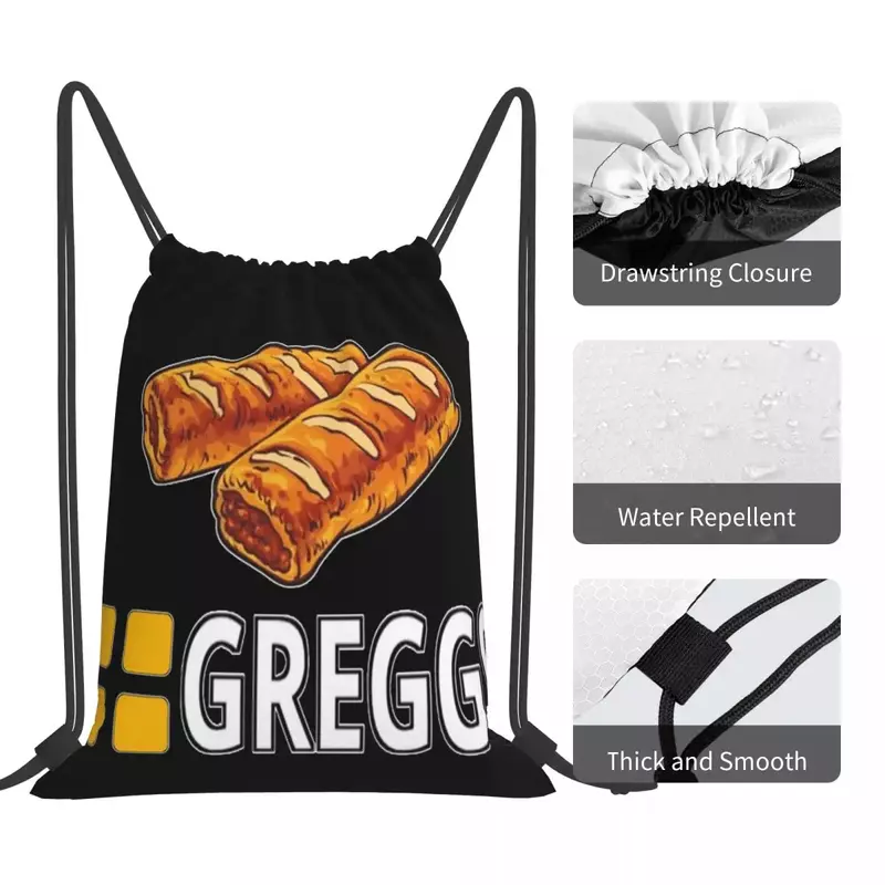 Mochilas con logotipo de Greggs, bolso informal portátil con cordón, paquete de cordón, bolsillo para zapatos, bolsa para libros, viaje, escuela