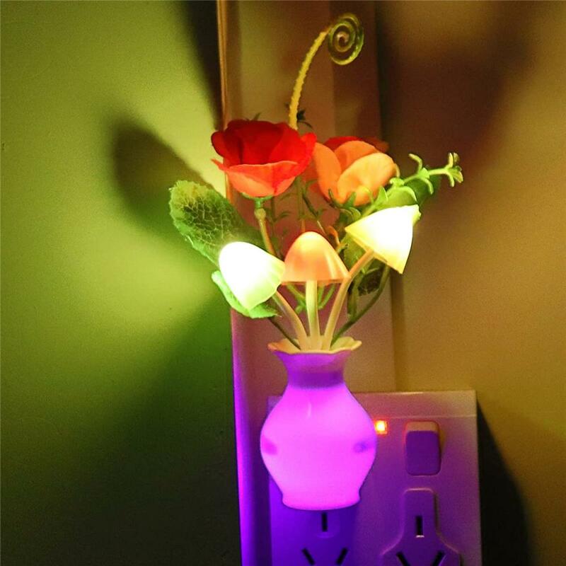 Lâmpada LED Lilás Night Light, lâmpada colorida de cogumelo rosa, romântica, iluminação noturna para casa, decoração de arte, EUA, plug UE