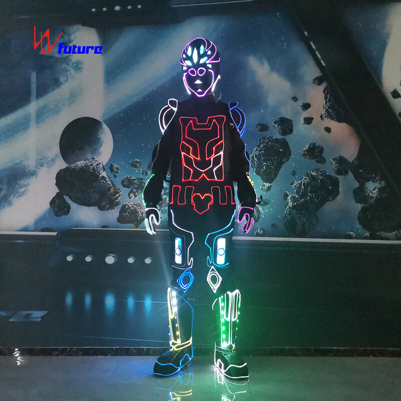 Kostum Robot LED, pakaian futuristis yang dapat diprogram di masa depan serat optik