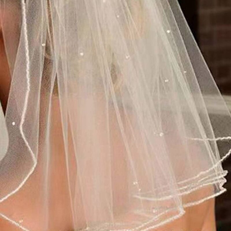 Kerudung pengantin, kerudung pernikahan berlian imitasi 1 tingkat dengan sisir 2024 kerudung pendek wanita