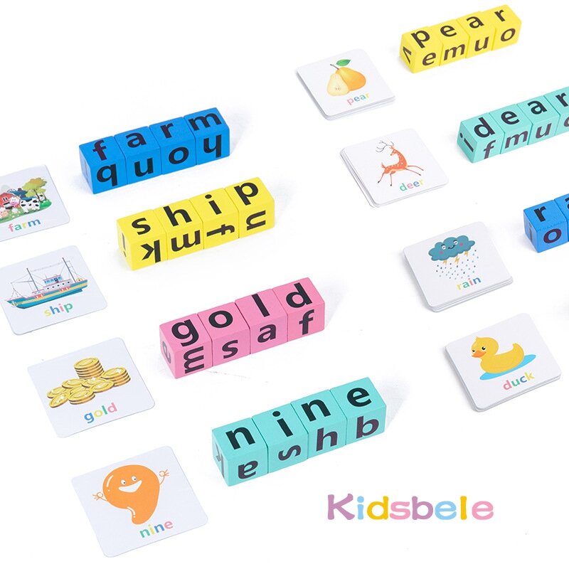 مونتيسوري رسالة الإملاء كتلة متعة ألعاب للأطفال الكلمات الإملائية التعلم المبكر التعليمية الإنجليزية بطاقات ألعاب ألغاز