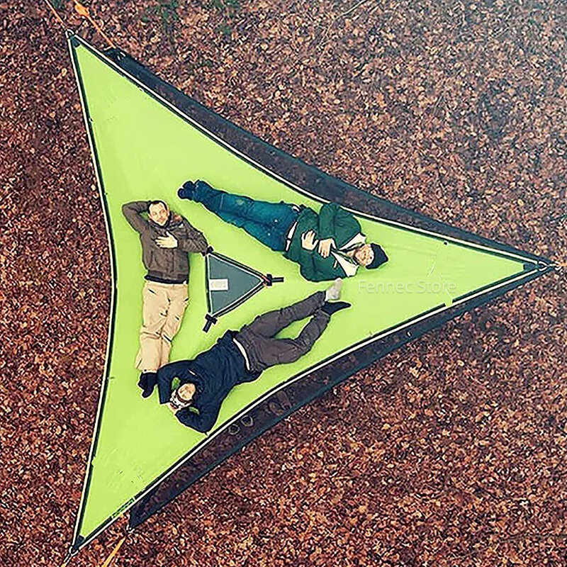 Portable Triangle Hammock 4Mx4Mx4M Multi Person Aerial Mat Outdoor Camping Hammock Aerial Folding Triangle Mesh Elastic Hammock