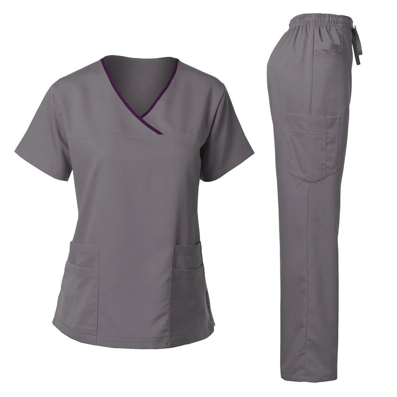 Seragam Medis wanita, gaya baru set scrub atasan dan celana rumah sakit dokter perawatan pakaian perawat aksesoris pakaian kerja gigi