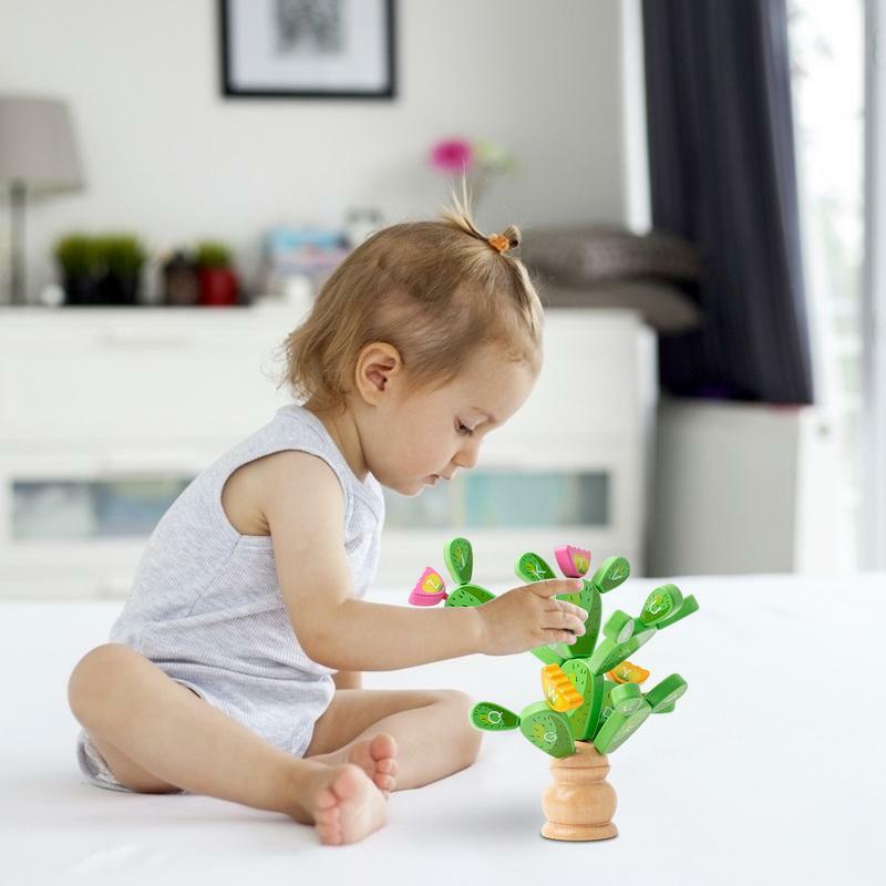 Mainan kaktus keseimbangan waktu bermain tahan lama mainan kayu unik mainan penyortir dalam bentuk kaktus hadiah rekreasi pendidikan dini