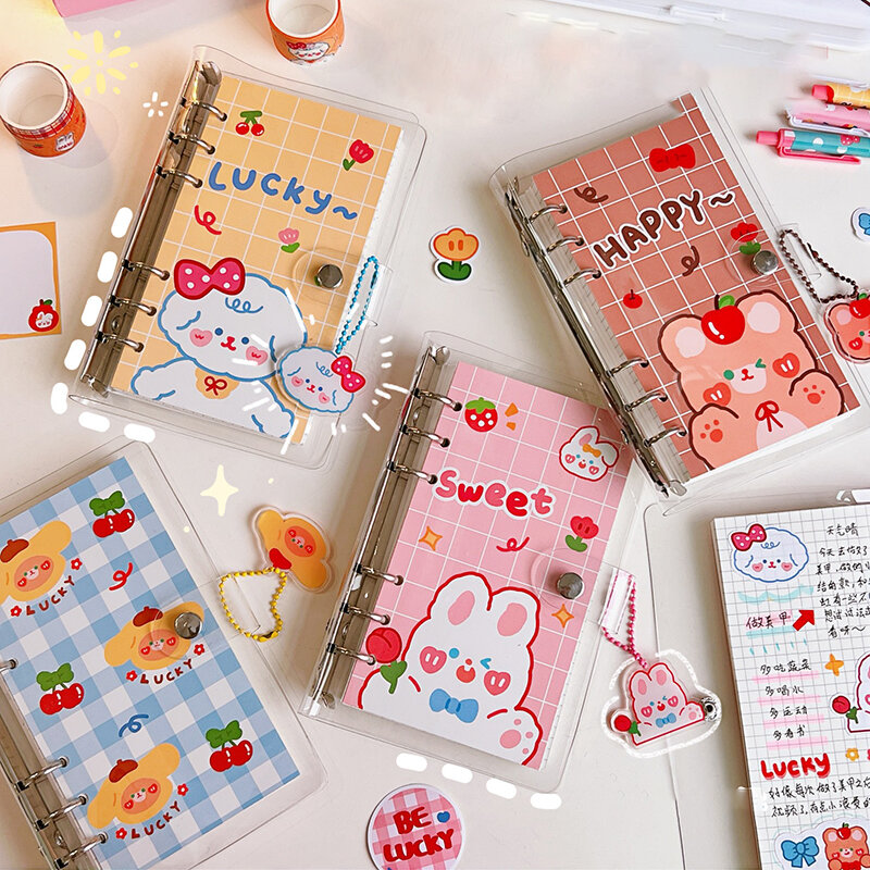 Cute Kawaii Loose Leaf Notebook, 6 Ring Binder, Diário, Jurnal Planner, Papelaria coreana, Organizador de agenda portátil, Escritório da escola