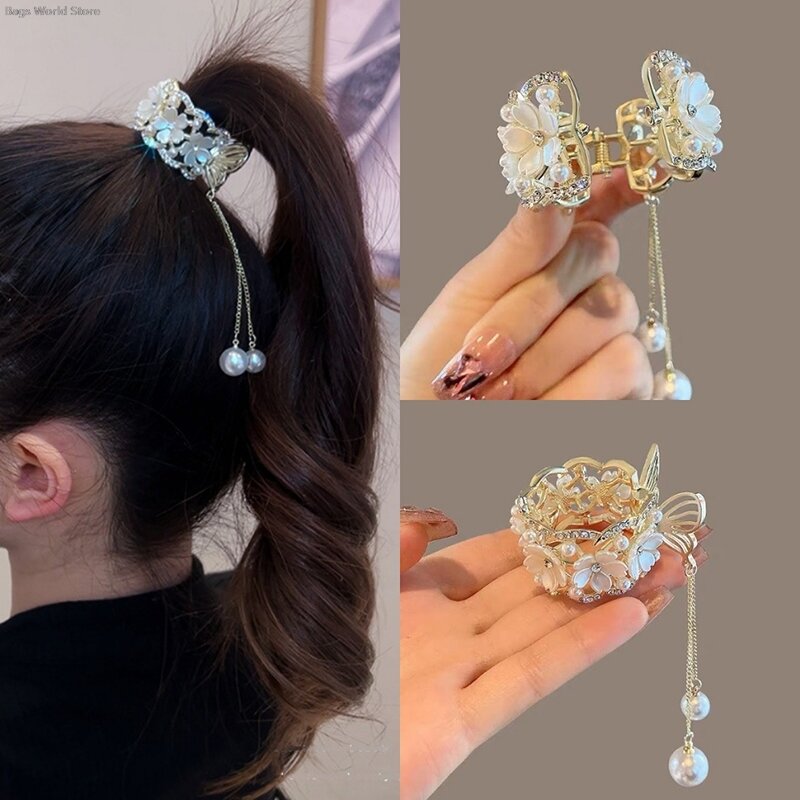 Moda strass nappa perla artigli per capelli fiori fermaglio per capelli donna mollette supporto coda di cavallo forcine accessori per capelli regali
