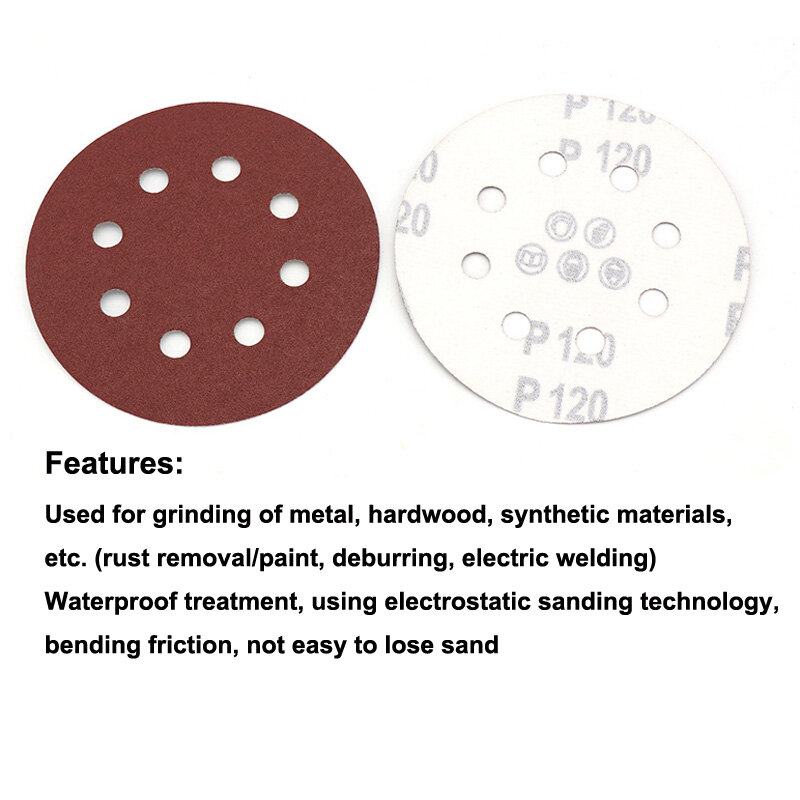 Round Sanding Discs Sanding Sandpaper 10pcs Tools 5" 8 Hole Aluminum Oxide Equipment Grit 40-2000# Hook & Loop
