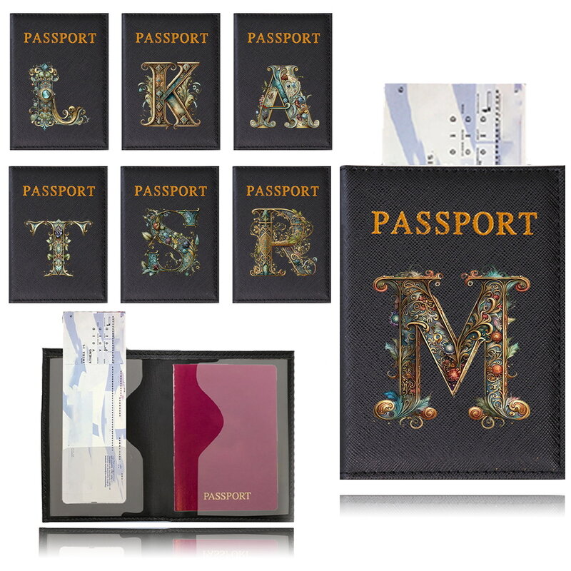 เคส dompet Travel หนัง PU สำหรับใส่พาสปอร์ตตัวอักษรกราฟฟิกชุดกระเป๋าเก็บบัตรกระเป๋าสตางค์หนังสำหรับงานแต่งงานแฟชั่น