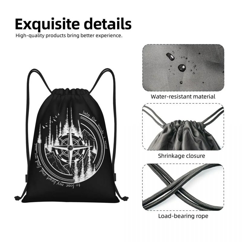 Compass Mountains Camping Adventure Drawstring Backpack Sports Gym Bag for Women Men Training Sackpack