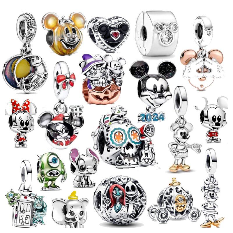 Disney-925 Prata Charme Talão, Mickey, Minnie Mouse, Dia das Bruxas, abóbora, Pixar, Cos Dante, crânio, se encaixa pulseira pandora