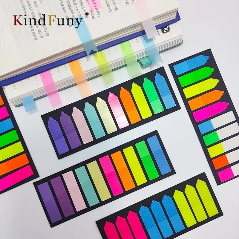 KindFuny-Bloc de notas adhesivas de Color, 200 hojas, índice de notas transparente, Post It, marcadores, Bloc de notas, escuela, oficina, suministros de papelería