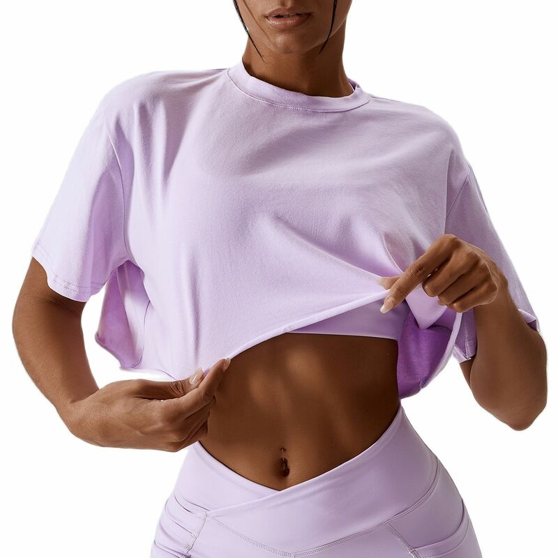 NCLAGEN informal-Camiseta de algodón para mujer, ropa de manga corta para baile, deportes, correr, Yoga, Fitness, Top corto, camisas sueltas de entrenamiento para gimnasio