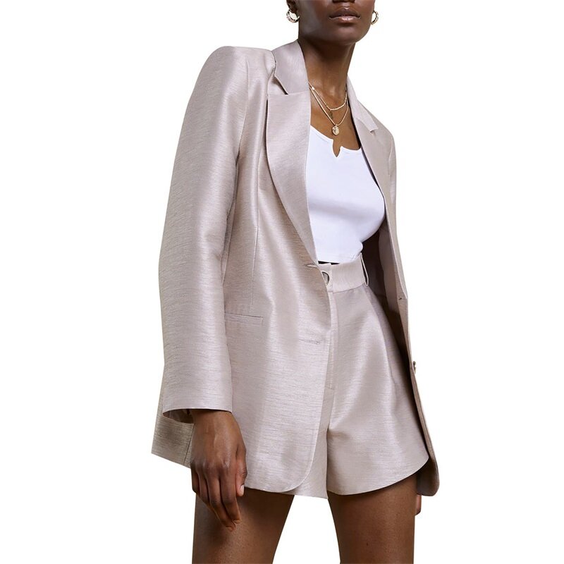 Verão Cetim 2 Peças Mulheres Ternos Set Blazer + Calças Curtas Designer Formal Partido Prom Vestido Senhora Do Escritório Solto Jacket Custom Made
