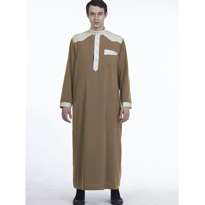 Men's Muslim Robe Daily Casual Commuter Slim Saudi Arabian Ethnic Colorblock Five Button Robe  Africa Business Casual New 2022