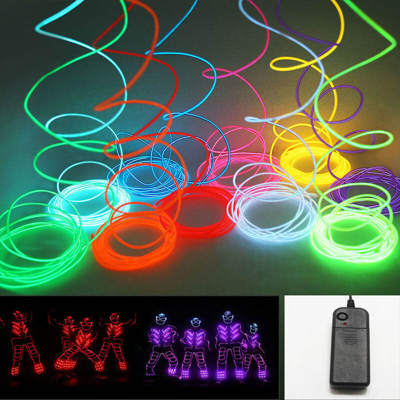 Kabel kawat EL bercahaya LED, kostum pesta dansa Natal Neon DIY pakaian bercahaya lampu mobil 10M/5M/3M/1M