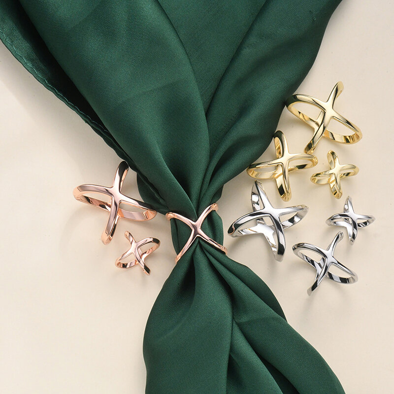 Simple Cross Scarf Clip X Shape Metal Brooches For Women Hollow Bow Scarves Buckle Holder Shawls Jewelry Clothing Accessories