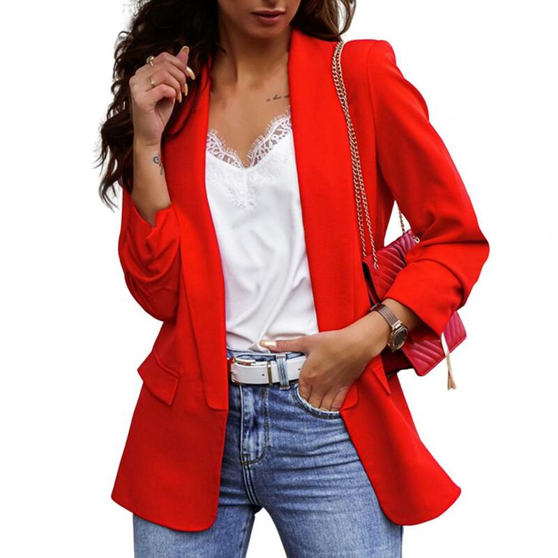 Women Autumn Blazer Solid Color Pockets OL Style Cardigan Formal Long Sleeves Lady Suit Coat Female Clothes