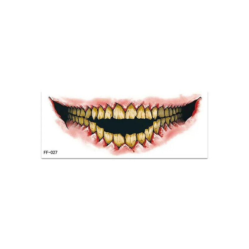 1 buah stiker tato PVC Halloween, stiker bibir horor DIY tato mulut besar tahan air rias lucu alat kecantikan bibir senyum