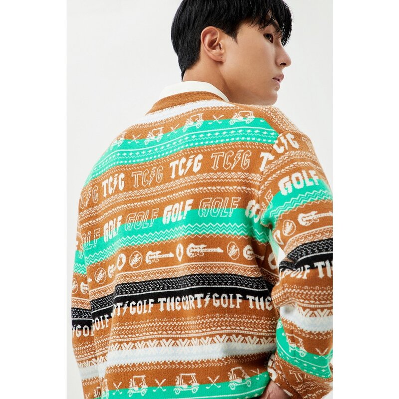 "Tunjukkan tren: Pullover pria merek Korea lengan panjang, bordir huruf, desain garis, pakaian musim dingin mewah kelas atas!"