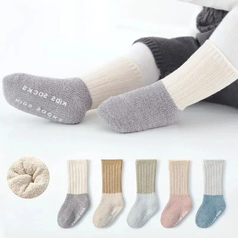 MILANCEL Winter New Baby Socks Infant Patchwork Non-slip Socks Newborn Baby Thickened Warm Socks
