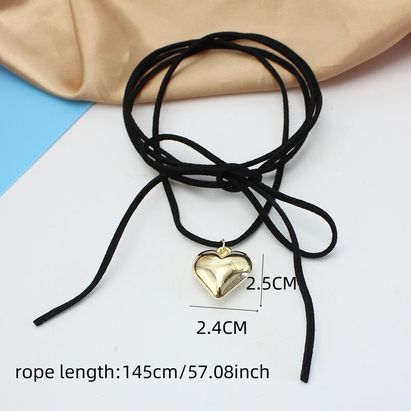 Diy Jewelry Goth Black Velvet 25mm Heart Pendant Choker Necklace for Women Weave Knotted Bowknot Adjustable Chain Jewelry