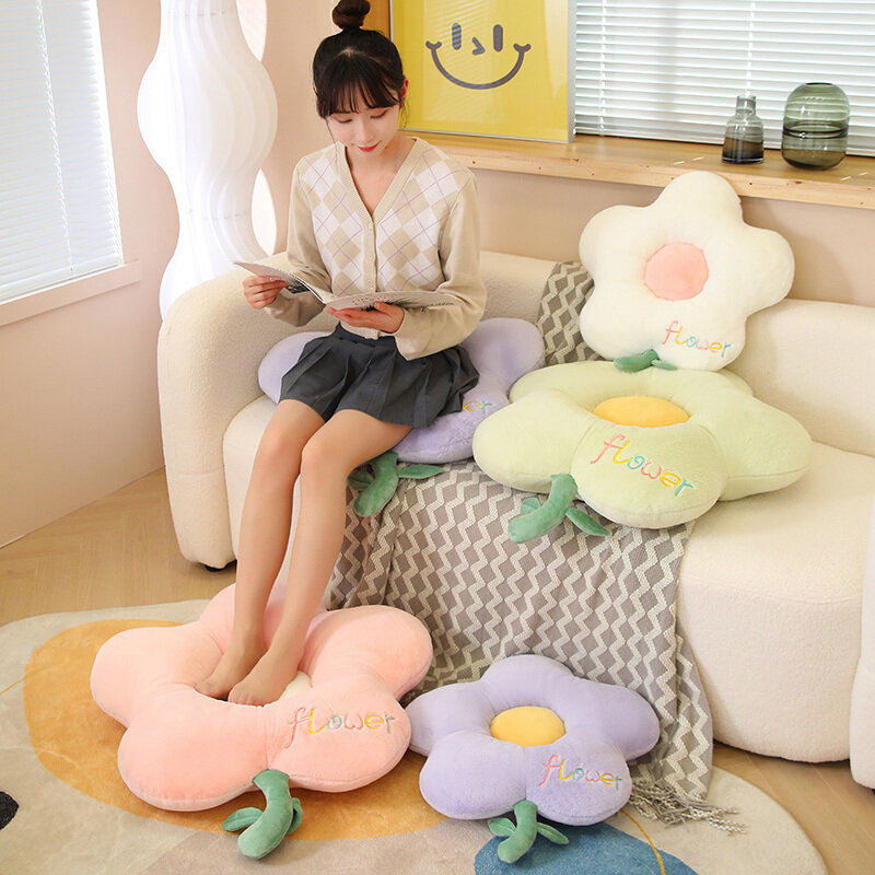 Ins 꽃 플러시 베개 소파 쿠션, 50/70cm, 귀여운 식물 봉제 꽃 만화 애니메이션 부드러운 장난감, 여아용 카와이 룸 장식
