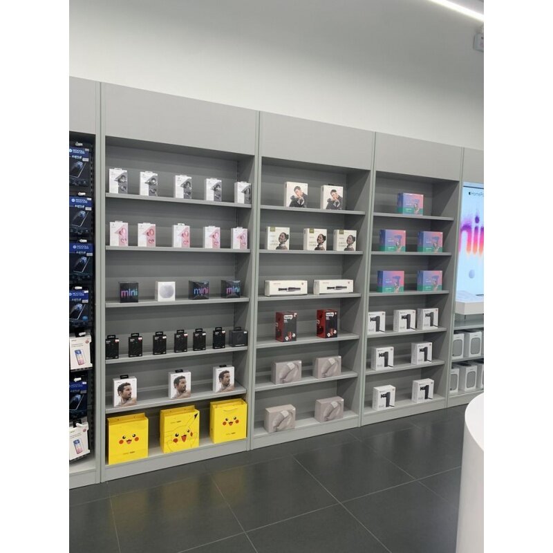 Vitrina de exhibición de tienda electrónica personalizada, accesorio de teléfono celular, estante de exhibición de pared, muebles de tienda de teléfono móvil