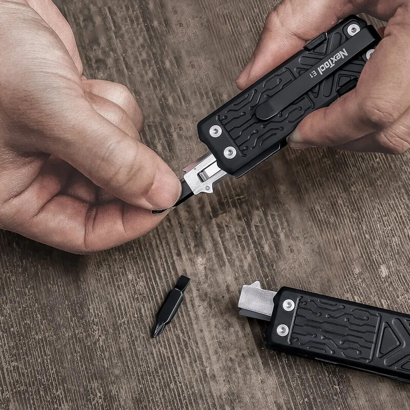 NexTool-multiherramienta de bolsillo E1 10 en 1, Mini herramientas EDC con cuchillo de grabado reemplazable, tijeras plegables, destornillador, raspador