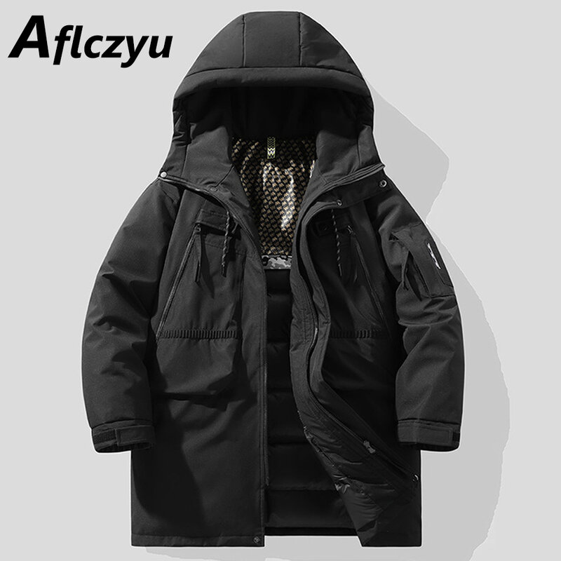 Winter Down Jacket Men Solid Color Cargo Down Coats Fashion Casual Thick Warm Padded Jackets Male Hooded Jacket