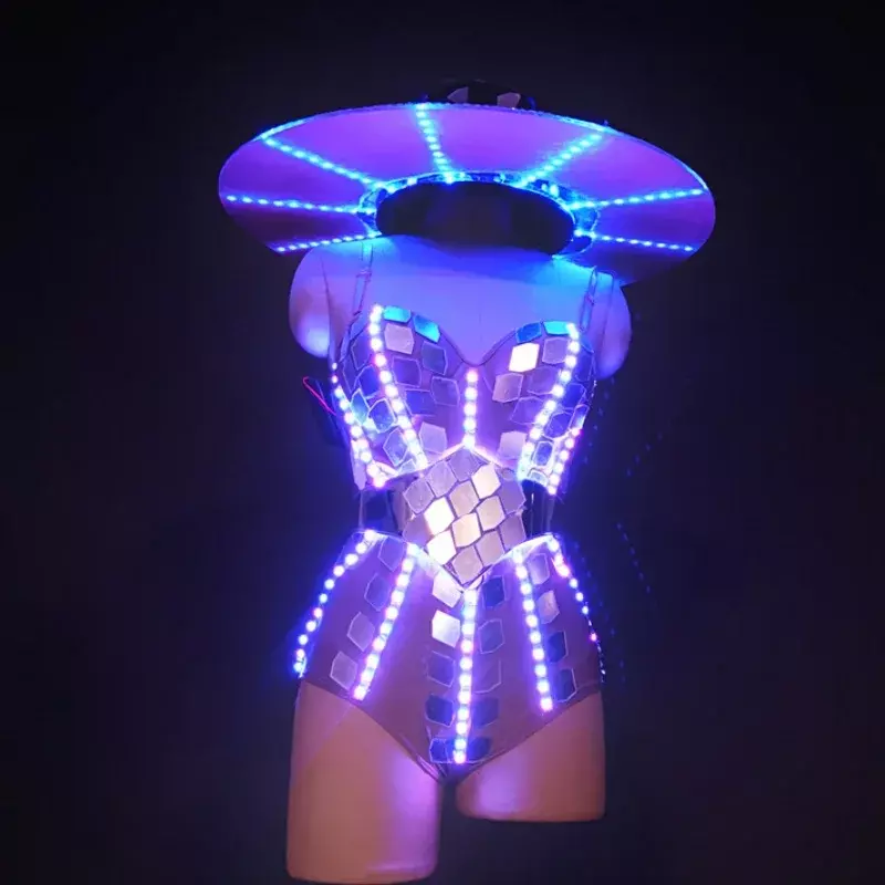 Costume Futuriste LED pour Femme, Vêtements Lumineux, Spectacle Shoeux, Tenue de brevRave, Robot G Knitting Dancer Dam Wear
