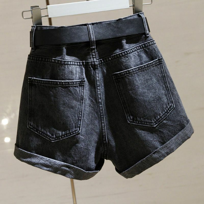 Calção jeans de cintura alta feminina, calça quente, perna larga, versátil, emagrecedor, versão coreana, verão, novo estilo, 2024