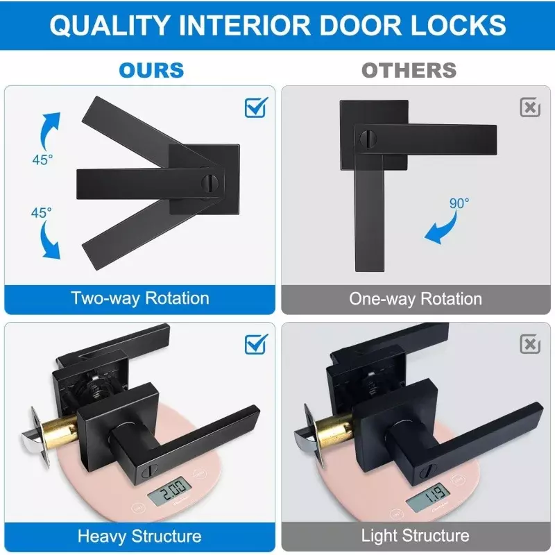 10 Pack Matte Black By Handles Privacy By Levers, Heavy Duty Bed and Bath By Locks Interior By Knobs, Reversible Keyless