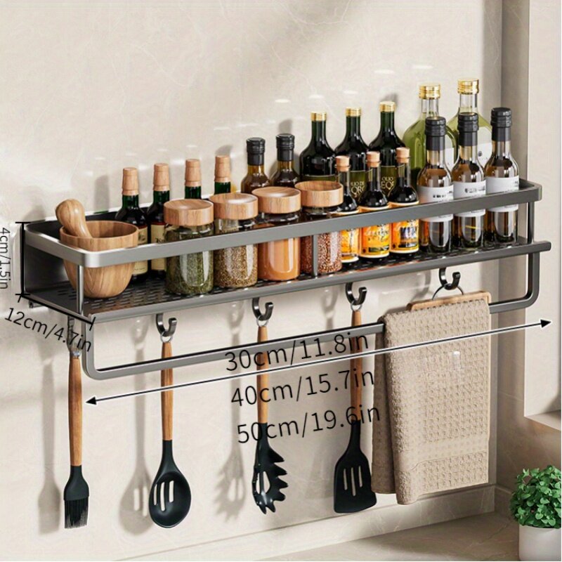 Estante de pared para condimentos de cocina, estante de almacenamiento de pimienta y especias con gancho, varilla, pala, toalla, accesorios de cocina