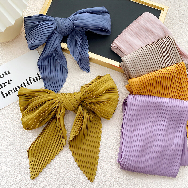 Lenço de seda cetim para mulheres, lenço enrugamento sólido, xale de seda, envoltórios, gravata feminina, pulso de mão, bandana, marca de moda