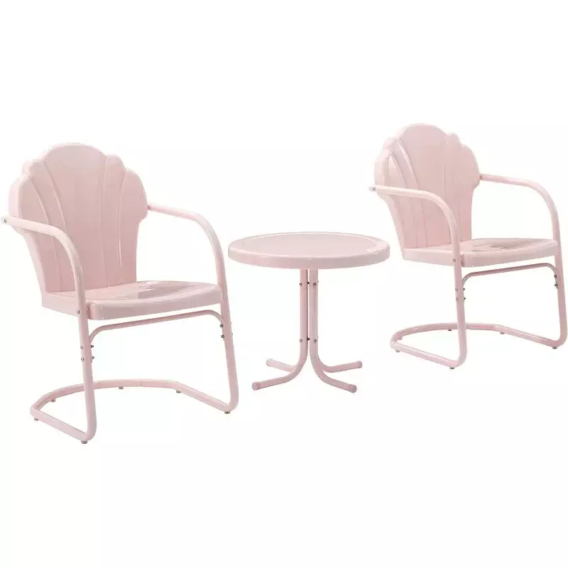 أثاث كروسلي-طقم جلوس معدني تراثي من 3 قطع ، وردي ، مقعدان وطاولة جانبية ، KO10011PI