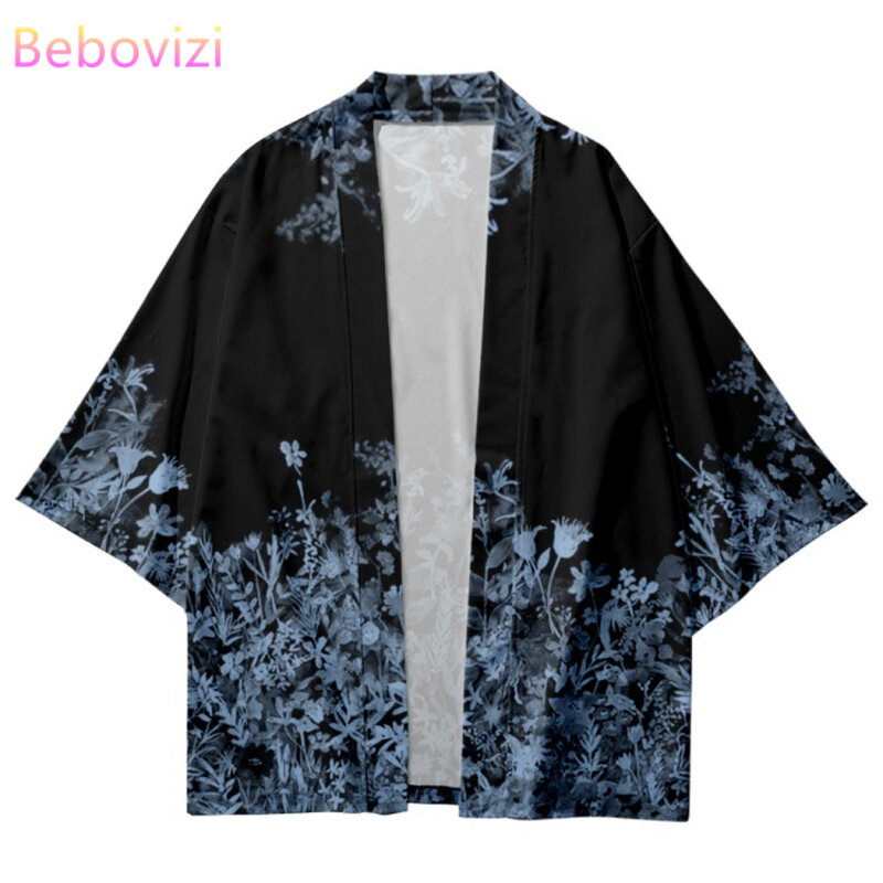 Кимоно с цветочным принтом для мужчин и женщин, Модный японский кардиган в стиле Харадзюку, традиционный кардиган для косплея, юката, хаори, летняя пляжная одежда