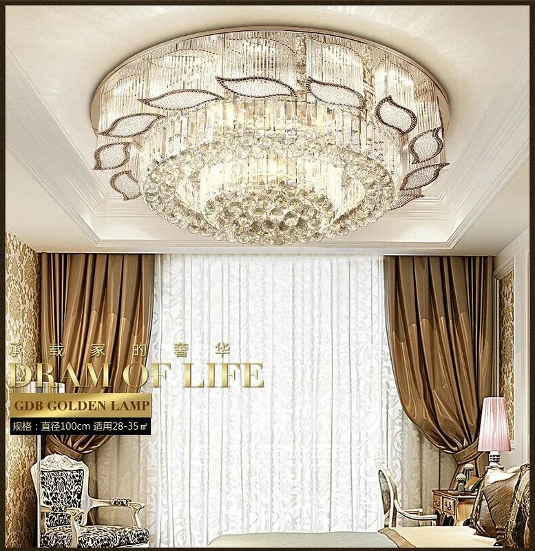 Plafonnier LED en cristal doré, design moderne, éclairage d'intérieur, luminaire décoratif de plafond, idéal pour un salon