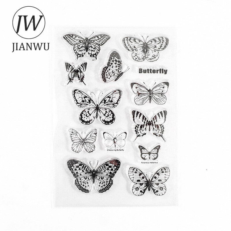 JIANWU Minimalist Black White Transparent Stamp Creative Retro Scrapbooking Journal Decoration Silicone Seal Stationery Supplies