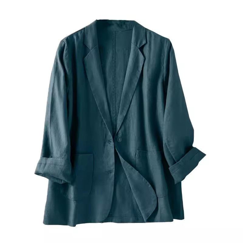 High End Casual Linen Suit Jacket Women's 2024 Spring Summer Loose And Versatile Cotton Linen Long Sleeve Retro Casual Top K737
